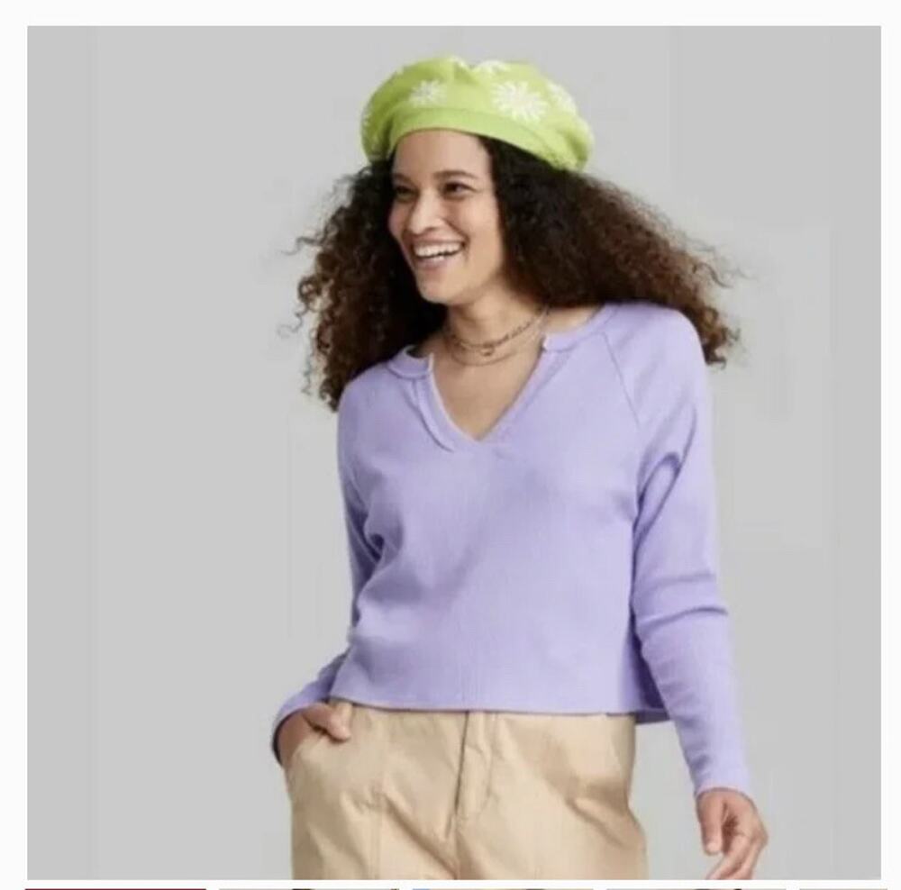 NEW Wild Fable Crop Boxy Waffle Top Shirt Lilac Coastal Grunge Fairy Cottage